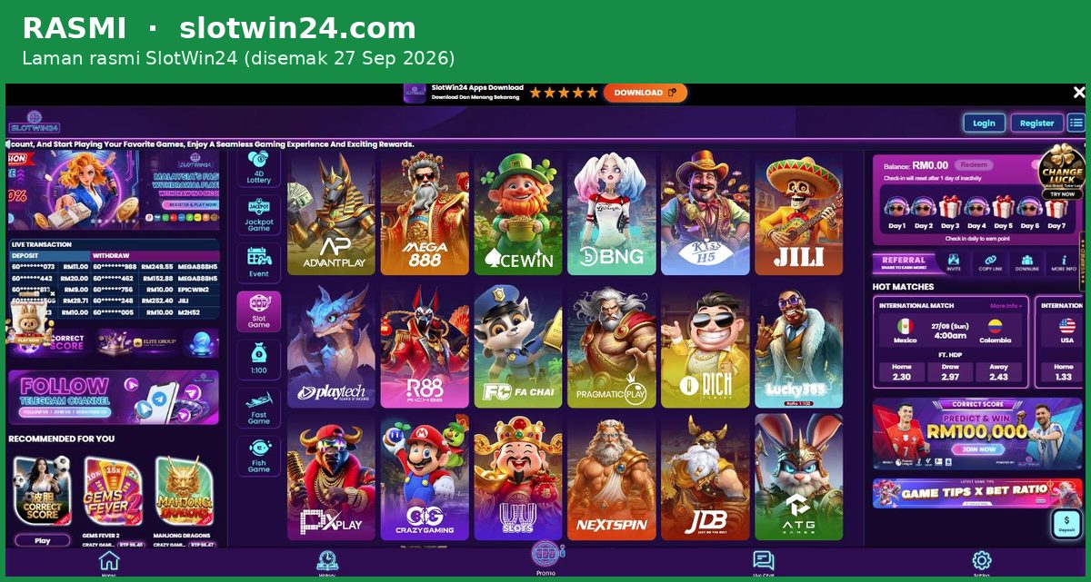 Laman rasmi SlotWin24 di slotwin24.com
